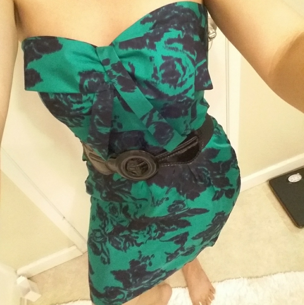 Floral Silk Strapless Dress